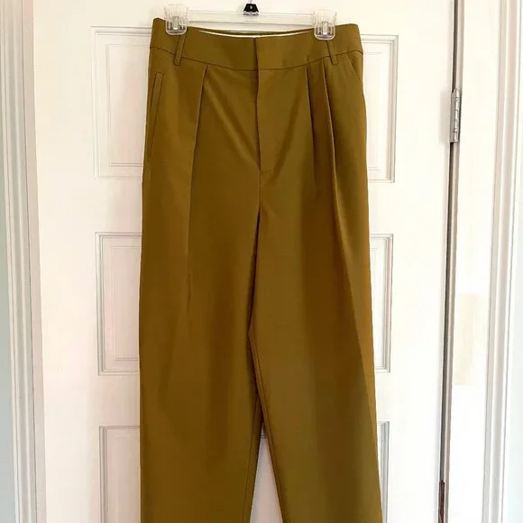 Tibi Stella Tropical Wool  Pant in Dark Hazel Green - 2 - Picture 2 of 13